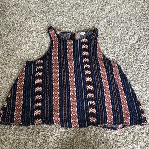 FOREVER 21 Geometric Sleeveless Crop Waist Top Tank Half Zipper Back Size Medium